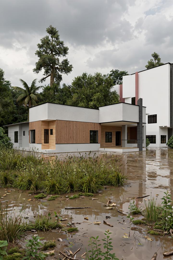 Undeveloped waterside plot beside a completed Oakacers bungalow, awaiting development